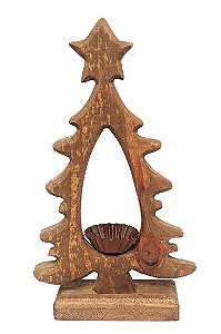 Arvore de Natal Decorativa de Madeira Rustica com castiçal