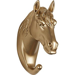 GANCHO DE PAREDE EM RESINA CAVALO DOURADO