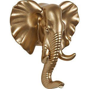 GANCHO DE PAREDE EM RESINA ELEFANTE DOURADO