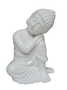 Buda decorativo em ceramica branco