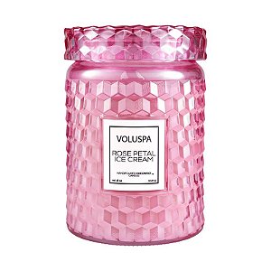 VELA VOLUSPA POTE VIDRO G 100H TAMPA VIDRO ROSE PETAL ICE CREAM 510G