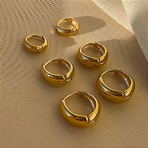 Brinco Feminino Trio Argolinha Lisa P M G Banhado a Ouro 18k