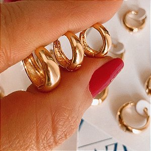 Brinco Feminino Trio Argolinha Lisa P M G Banhado a Ouro 18k