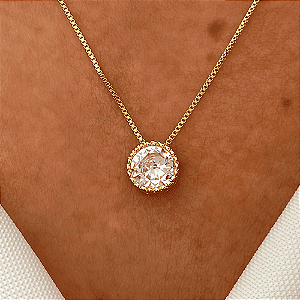 Colar Ponto de Luz com Borda Banhado a Ouro 18k