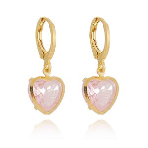 Brinco Argolinha Coração Rosa Banhado a Ouro 18k