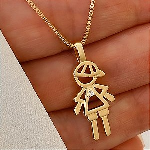 Colar Pingente Menino Liso Banhado a Ouro 18k