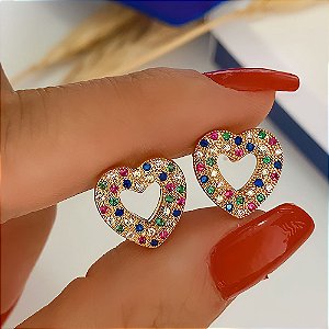 Brinco Coração Classic Colors Banhado a Ouro 18k