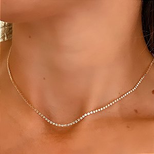 Colar Choker Riviera Life e Cristais Banhado a Ouro 18k