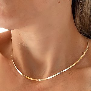 Colar Choker Fita Luxo Slim Banhado a Ouro 18k