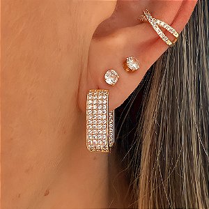 Brinco de Argola Retangular Luxo Diva Banhado a Ouro