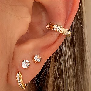 Piercing Fake Vini Liso e Zircônias Banhado a Ouro 18k
