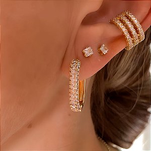 Brinco de Argola Retangular Marrie Peq Banhado a Ouro