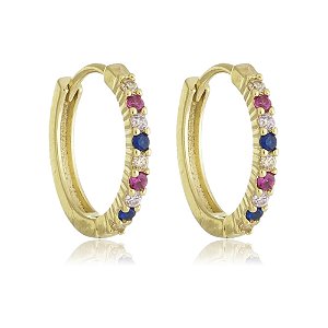 Brinco de Argola Slim Colors Banhado a Ouro
