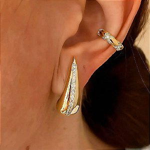 Brinco de Argola Gota e Zircônias Auri Banhado a Ouro