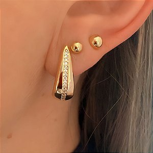 Brinco de Argola Gota e Zircônias Auri Banhado a Ouro