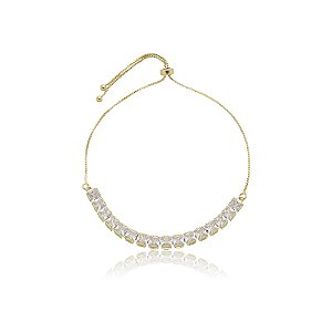 Pulseira Regulável Quadrada e Cristais Banhado a Ouro