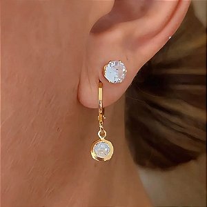Brinco de Argola Duplo Redondo Cristal Banhado a Ouro
