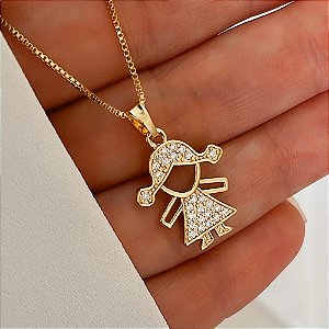 Colar Menina Cravejado Folheado a Ouro