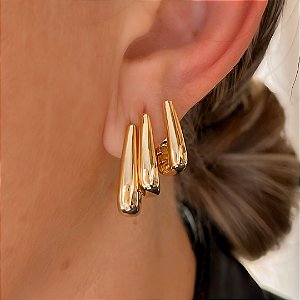 Brinco Trio de Argolas Retangular Banhado a Ouro