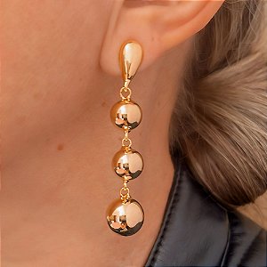 Brinco Longo Esfera Banhado a Ouro