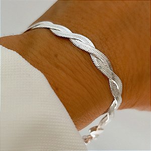 Pulseira Trançada 2 Fios Banho de Prata