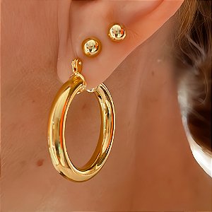 Brinco de Argola Tubular Fecho italiano Banhado a Ouro 18k