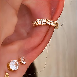 Piercing Geométrico Cravejado Banhado a Ouro 18k