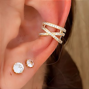 Piercing Fios Cruzado Cravejado Diany Banhado a Ouro 18k
