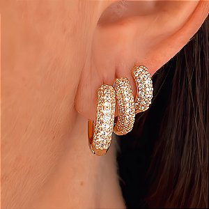 Brinco Trio de Argola Arredondada Crav Banhado a Ouro 18k