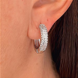 Brinco de Argola Clássica Crevejada Ródio Branco