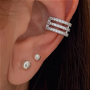Piercing Fake 3 Fileiras Cristais Cravejado Banhado a Ródio Branco
