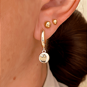 Brinco Argolinha Medalha Cristal Banhado a Ouro 18k