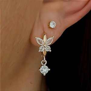 Brinco Argolinha e Borboleta Ponto Luz Banhado a Ouro 18k