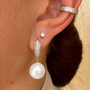 Brinco de Argola Pérola Cravejada Blanc Banhado a Ouro 18k