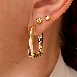 Brinco de Argola Retangular Torcida Kora Banhada a Ouro 18k