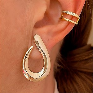 Brinco Frontal Gota Vazado Banhado a Ouro 18k