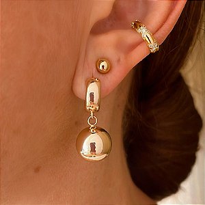 Brinco de Argola Lisa Esfera Maxi Banhada a Ouro 18k