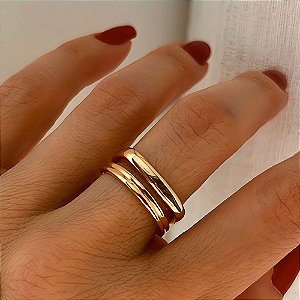 Anel Liso Regulável Quadrado e Circular Banhado a Ouro 18k