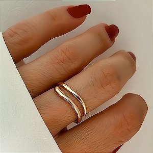 Anel 2 Fios Regulável Liso Banhado a ouro 18k