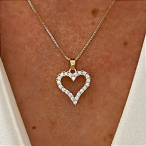 Colar Coração Vazado com Zircônia Banhado a Ouro 18k