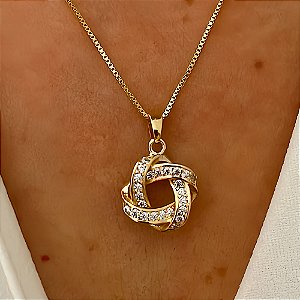 Colar Eternity Elos com Cristais Banhado a Ouro 18k