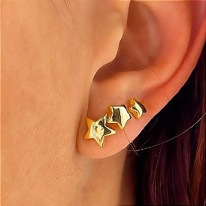 Brinco Trio Estrela Banhado a Ouro 18k
