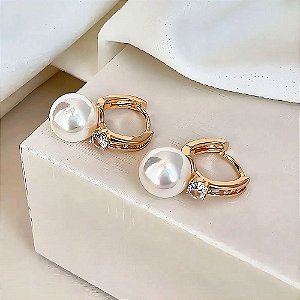 Brinco de Argola Pérola com Cristal Lindy Banhado a Ouro 18k