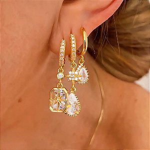 Brinco de Argola Trio mix Essence Banhado a Ouro 18k