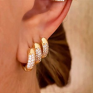 Brinco Trio de Argolas Mini Glow Banhado a Ouro 18k