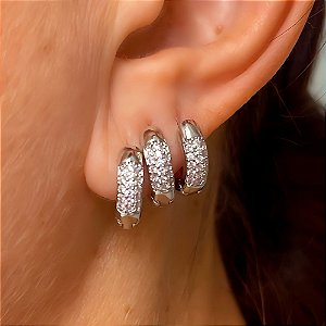 Brinco Trio de Argolas Mini Glow Ródio Branco