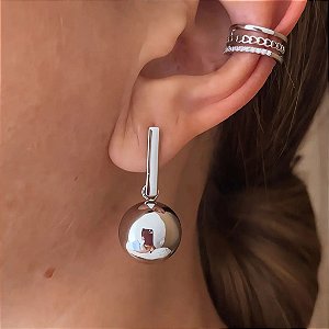 Brinco Pêndulo Esfera Hely Ródio Branco