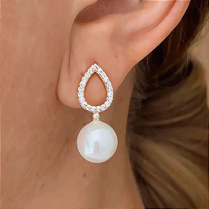 Brinco de Argola Base Gota Pérola Mily Banhado a Ouro 18k