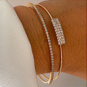 Bracelete Slim Cristais Banhado a Ouro 18k