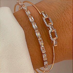 Bracelete Elos de Cristais Banhado a Ouro 18k